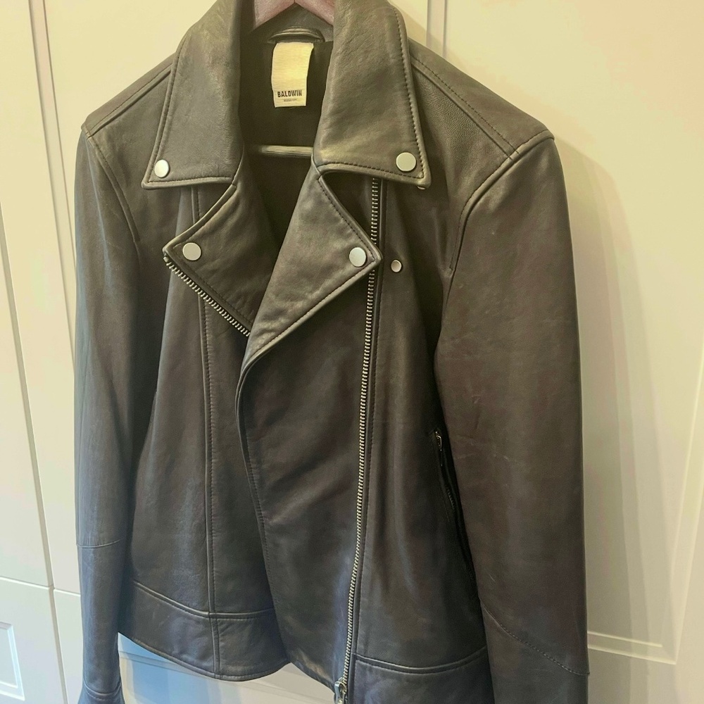 Baldwin BLDWN Flint Leather Biker Jacket, Blue, Size M